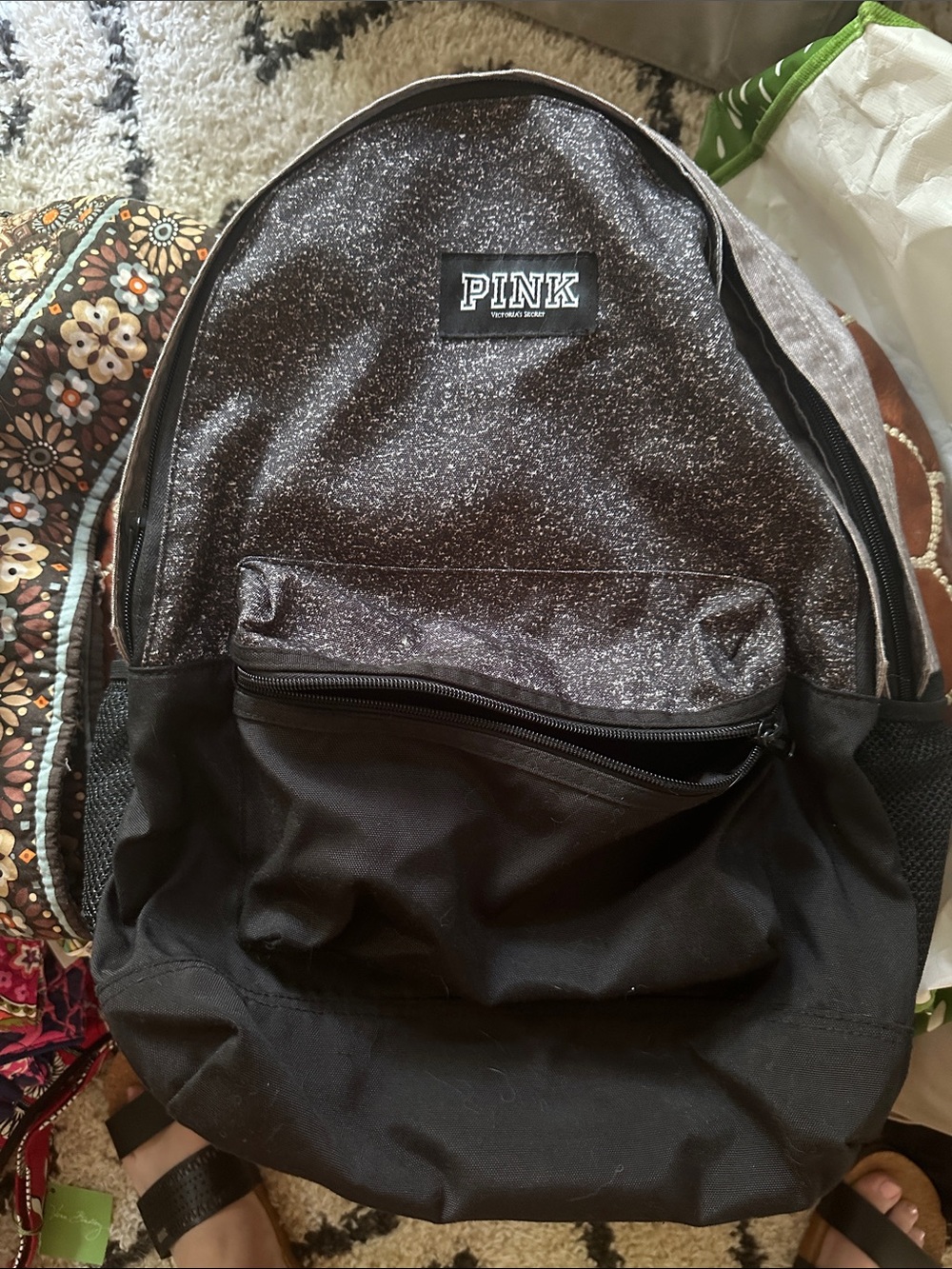 PINK Victoria's Secret Black & Gray Sparkle Campus Backpack